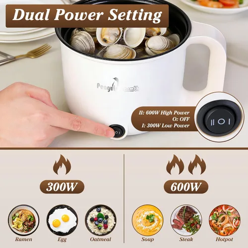 Miniatura 5 de Hot Pot Electric with Steamer, Rapid Noodles Cooker, 1.8L Portable Ceramic Inner Electric Hot Pot, Mini Pot for Egg, Ramen, Dumpling, Soup, Electric