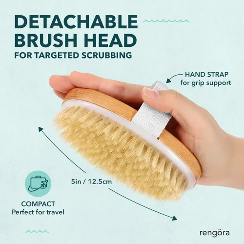 Miniatura 6 de Cepillo corporal de cepillado en seco, exfoliante corporal con cerdas naturales de jabalí, mango largo ergonómico desmontable, ideal para cepillado
