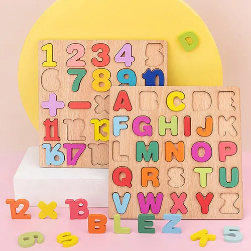 Miniatura 4 de Rompecabezas de madera para niños pequeños, paquete de 3 rompecabezas con forma del alfabeto para niños de 3 años Montessori de madera para niños