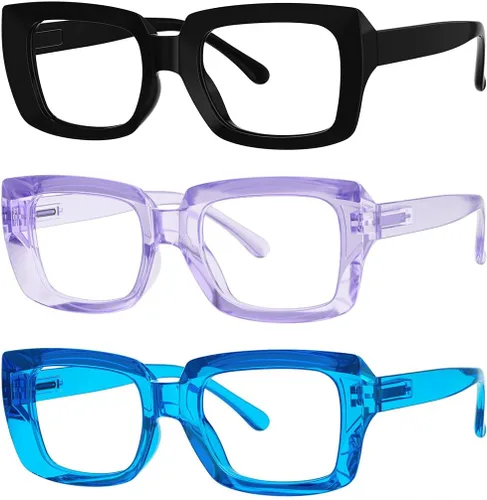 Miniatura 31 de Eyekepper Paquete de 4 lentes de lectura con bloqueo de luz azul, anteojos cuadrados de computadora de gran tamaño +0.00