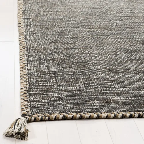 Miniatura 2 de SAFAVIEH - Alfombra decorativa de la colección Montauk, 2 x 3 pies, color beige y negro, tejido plano de algodón hecho a mano con borlas