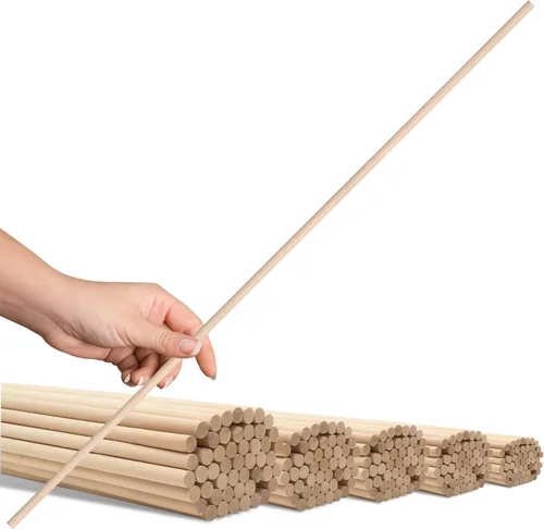 100 varillas de madera de 24 pulgadas a 24 pulgadas, 5 tamaños, varillas de bambú largas para manualidades de 1/8 3/16 1/4 5/16 3/8 x 24 pulgadas