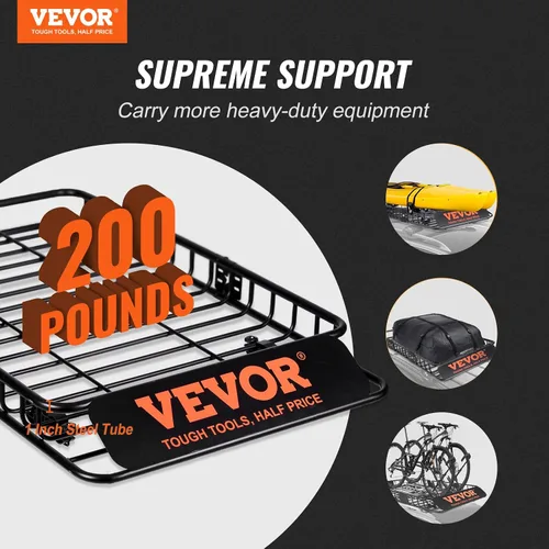 Miniatura 2 de VEVOR Cesta de Carga para Portaequipajes de Techo, 64" x 39" x 6" Transportador de Carga para Techo con Extensión, Acero Resistente de Servicio