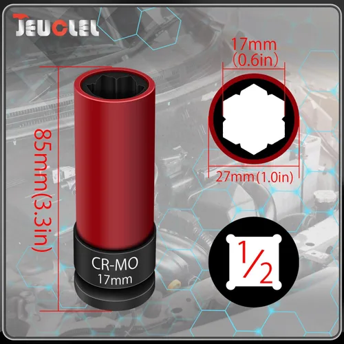 Miniatura 2 de Enchufe de extracción de tuerca de bloqueo de rueda de 0.669 in compatible con Mercedes Benz Serie S W221, extractor de tuercas de rueda antirrobo