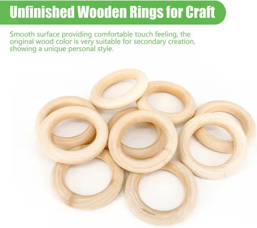Miniatura 3 de 10 piezas de anillos de madera natural para manualidades, anillos de madera sin terminar para macramé, conectores de madera para colgantes