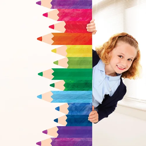 Miniatura 7 de Whaline 8 hojas de lápices de colores, calcomanías de pared, impermeables, lápices de acuarela, calcomanías educativas para despegar y pegar