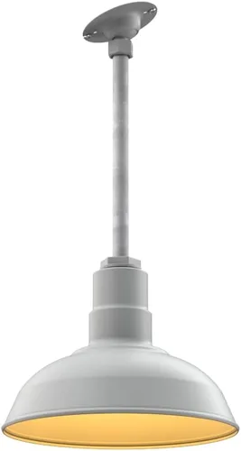 Miniatura 122 de Steel Lighting Co. El Segundo - Lámpara de granero Colgante montado en el techo Domo de 12 pulgadas Vástago de 12 pulgadas Luz de acero