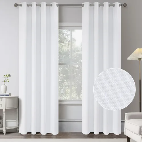Miniatura 14 de KEQIAOSUOCAI Cortinas de lino 100% opacas de 100 pulgadas de largo, 2 paneles para dormitorio, estilo casa de campo moderna, completamente negro