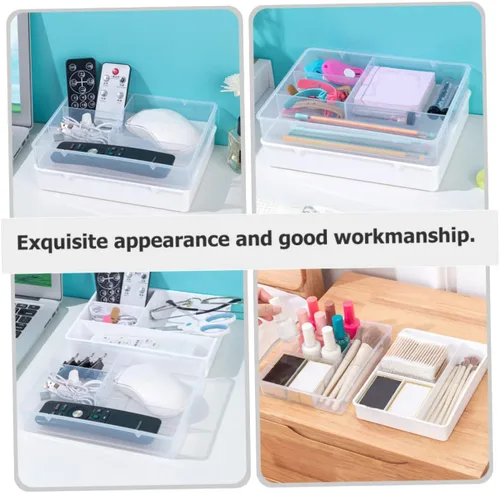 Miniatura 3 de Tofficu Caja de almacenamiento de 2 compartimentos para cubiertos, organizador de pinceles de tocador, organizador de escritorio y accesorios
