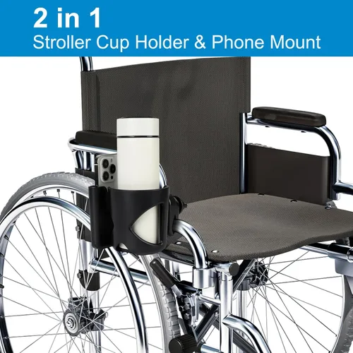 Miniatura 4 de Accmor Portavasos Universal para Andador, Portavasos para Silla de Ruedas con Soporte para Teléfono, Portabotellas Giratorio de 360° para Silla
