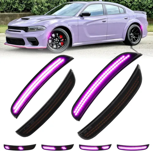 Miniatura 10 de luces LED blancas de señalización lateral para Dodge Charger 2015-2024, luces de parachoques delanteras y traseras con lente ahumada, faros Blanco