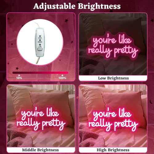 Miniatura 3 de Letrero de neón con texto en inglés "You're Like Really Pretty Neon", luces de neón rosas para dormitorio, regulables, para decoración de pared