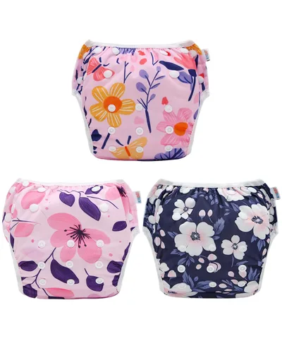 Miniatura 34 de Alva, Pañales de bebé para nadar, paquete de 2 unidades, talle único, reutilizable, lavable y ajustable de 0 a 36 meses. Tamaño de 10 a 40 lbs