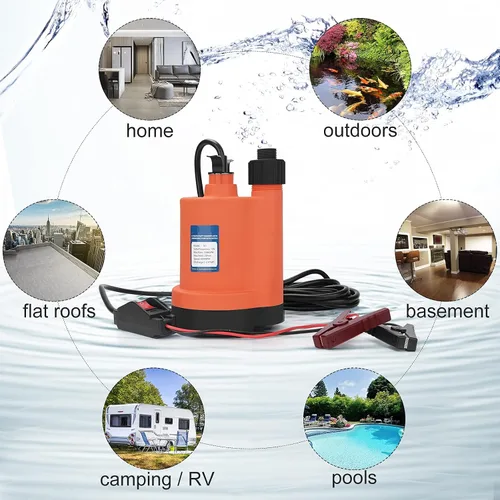 Miniatura 6 de Bomba de agua Bomba sumergible DC 12V Bomba de sumidero 1500 GPH Bomba de utilidad con interruptor-naranja