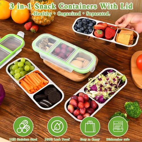 Miniatura 5 de UPTRUST Recipientes reutilizables de acero inoxidable con tapas, 2 compartimentos y 3 compartimentos a prueba de fugas para condimentos para llevar