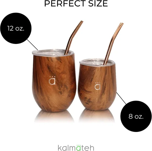 Miniatura 9 de Kalmateh Yerba Mate Gourd - Vaso mate de acero inoxidable de doble pared con tapa sin BPA, popote de filtro Bombilla y cepillo de limpieza, perfecto