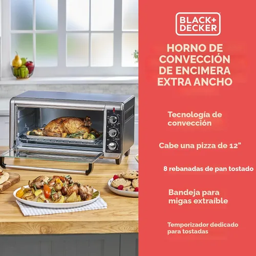 Miniatura 10 de Horno tostador a convección Black + Decker, 8 rebanadas, extra-amplio, para mesada, Acero inoxidable/Negro