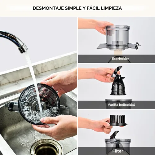 Miniatura 6 de SUSTEAS Exprimidor de Prensa Fría, Conducto de Alimentación de 5.3", Máquinas de Masticación Lenta con 300W, Se Adapta a Frutas y Verduras Enteras