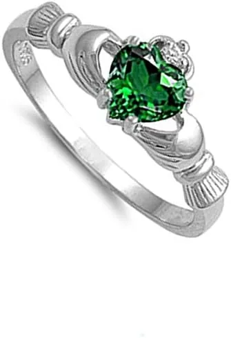 Miniatura 3 de Anillo de compromiso tradicional irlandés Claddagh, con diseño de corazón, de plata fina, color a elección.