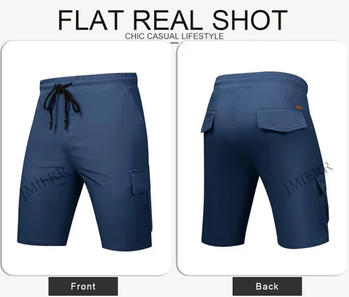 Miniatura 8 de JMIERR Pantalones cortos de sarga para hombre con cordón de algodón clásico elástico con 6 bolsillos