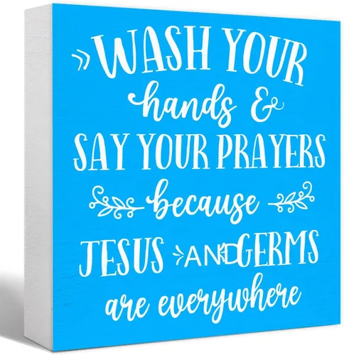 Miniatura 12 de Letrero de madera con texto en inglés "Wash Your Hands and Say Your Prayers", divertidos letreros de baño para estante de baño, baño, baño, Blanco