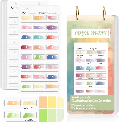 Diario de 30 hojas para pintores de 720 colores, paleta de colores de hojas sueltas, muestras de color, análisis de color, tarjetas de muestra de