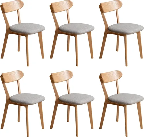 Miniatura 17 de Sillas de comedor de roble macizo 100%, silla de comedor moderna de mediados de siglo con respaldo curvo, sillas de comedor tapizadas en tela