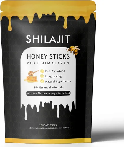 Paquetes de miel Rone con shilajit del Himalaya, miel natural, azafrán, refuerzo de energía y apoyo inmunológico, más de 85 oligominerales, 75% más