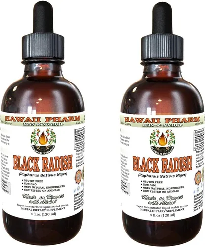 Miniatura 9 de Hawaii Pharm Extracto líquido de rábano negro sin alcohol, rábano negro (Raphanus Sativus Níger) suplemento herbario natural de glicerita de raíz
