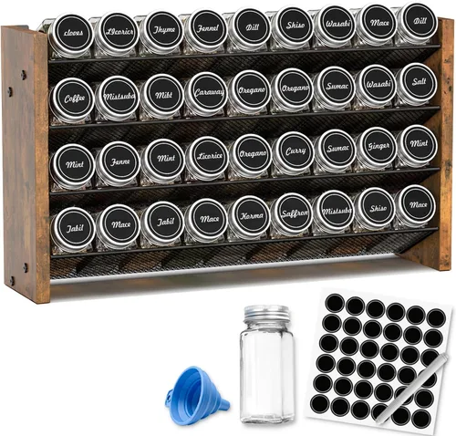 Miniatura 9 de NESAPTO Organizador de especias para gabinete, organizador de condimentos vertical de madera de 4 niveles, montaje en pared o estante de especias