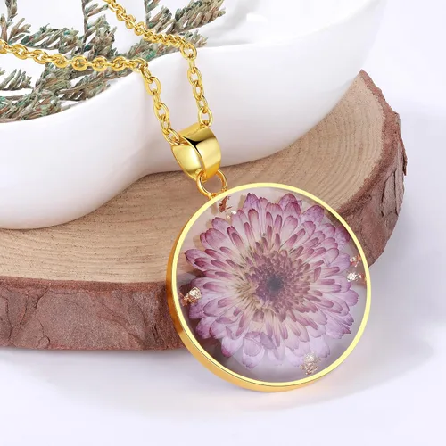 Miniatura 36 de Forget-Me-Not and Queen Anne's Lace Pressed Wildflower Necklace Birth Month Real Flower Necklace Gold/Silver Pressed Flower Jewelry