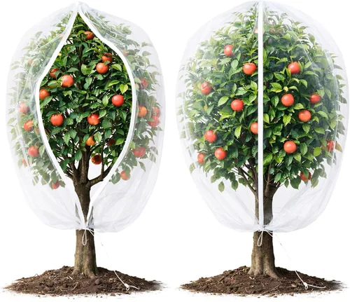 Miniatura 12 de Cubierta de red para árboles frutales con cremallera y cordón, 2 paquetes de red de barrera de insectos de 4 x 4 pies para protección del jardín