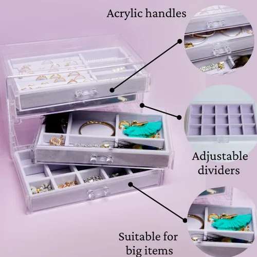 Miniatura 4 de The TopCherry Organizador de joyas de acrílico con 4 cajones, organizador de aretes, caja de joyería transparente, anillos, collares, pulseras