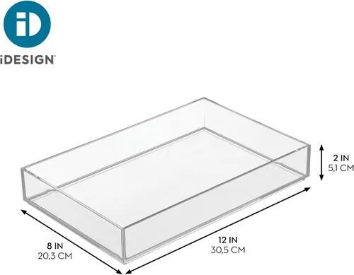 Miniatura 3 de Organizador Clarity de InterDesign para tocador, adecuado para cosméticos y productos de belleza, 8 x 12 x 2 pulgadas, transparente, Transparente
