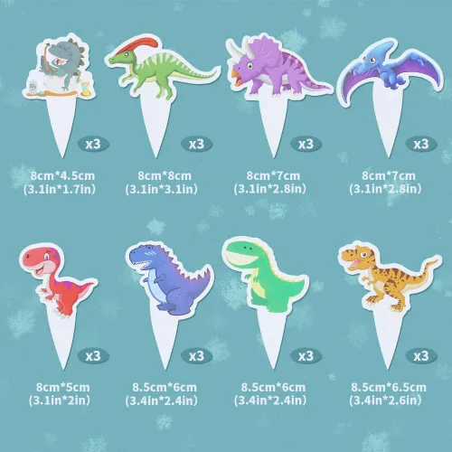 Miniatura 2 de 48 piezas de adornos y envoltorios de dinosaurios para cupcakes, dinosaurios de dibujos animados para niños y niñas, fiesta de cumpleaños, baby
