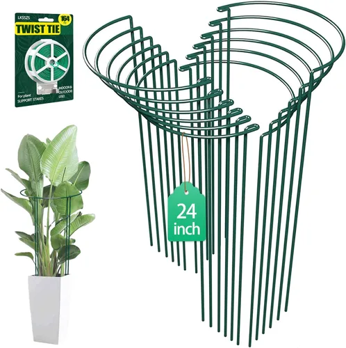 Miniatura 9 de Paquete de 10 estacas de soporte para plantas de 30 pulgadas, jaula de anillo de soporte de peonía semicircular resistente, estacas de metal