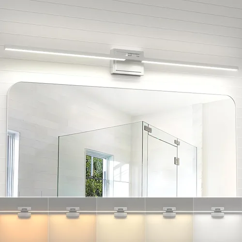 Miniatura 10 de NIORSUN Lámpara de baño moderna de 24 pulgadas, 24 W, 5CCT, regulable, luces LED negras sobre espejo, luces de tocador para baño, espejo de baño