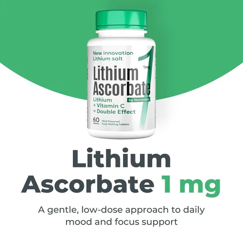 Miniatura 5 de Suplemento de litio de baja dosis de 1 mg - Calma y enfoque sin somnolencia - Tabletas de ascorbato de litio de disolución rápida con vitamina C