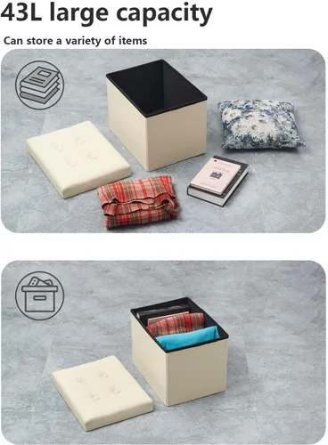 Miniatura 6 de Bsketa Otomana de Almacenamiento, Taburete Plegable con Asiento Acolchado de Espuma Más Gruesa, Otomana Pequeña de Cuero para Almacenamiento, Banco