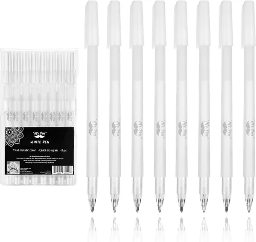 Mr. Pen - Bolígrafos de gel blancos para artistas, paquete de 8, punta fina de 0.031 in, bolígrafos de tinta blanca para papel negro, colorear y