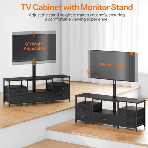 Miniatura 5 de HOOBRO Soporte de TV con soporte y toma de corriente, para televisores de 32/45/55/60/65 pulgadas, centro de entretenimiento LED giratorio