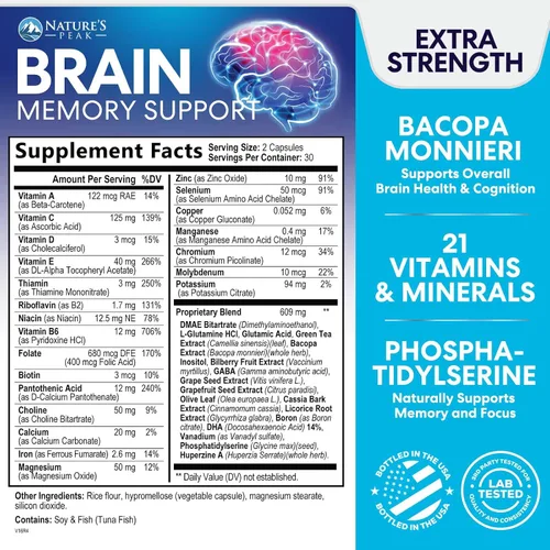 Miniatura 2 de Suplemento de Memoria Cerebral - Nootrópicos de Fuerza 3X para Concentración, Claridad y Apoyo del Enfoque - Vitaminas Cognitivas para la Salud