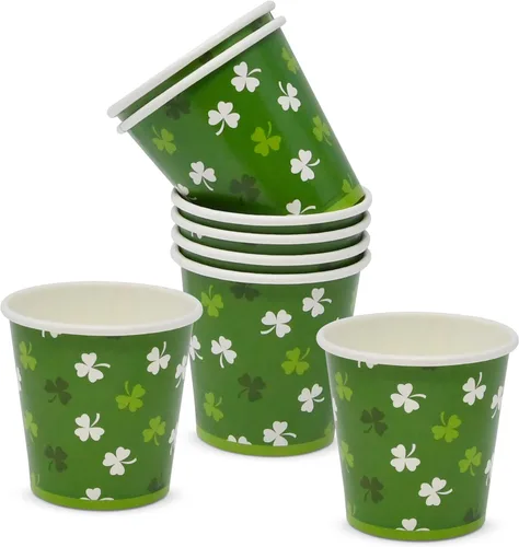 Miniatura 4 de Gift Boutique Paquete de 100 vasos de papel de trébol del día de San Patricio de 2 onzas, mini tazas de trébol verde para fiestas, postres