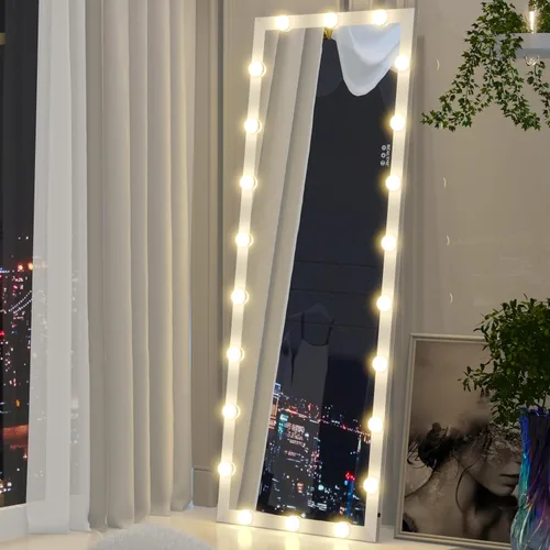 Miniatura 16 de ANYHI Espejo de cuerpo entero con luces, 62.6 x 23.3 pulgadas, espejo LED de cuerpo entero de pie con 22 bombillas regulables, espejo de piso