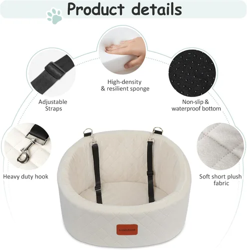 Miniatura 3 de Lealchum Asiento de automóvil para perros pequeños de hasta 30 libras, relleno de tela ultra suave en espuma viscoelástica cómoda, paseo feliz