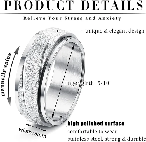Miniatura 14 de Magitaco Anillos giratorios de acero inoxidable, anillos para ansiedad, anillos de ansiedad para mujeres y hombres