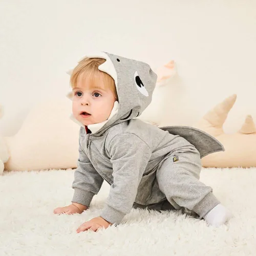Miniatura 4 de ALLAIBB Disfraz de tiburón para bebé, mameluco de algodón con dibujos animados 3D, lindo overol con capucha para bebés, niños y niñas, 3-24 meses
