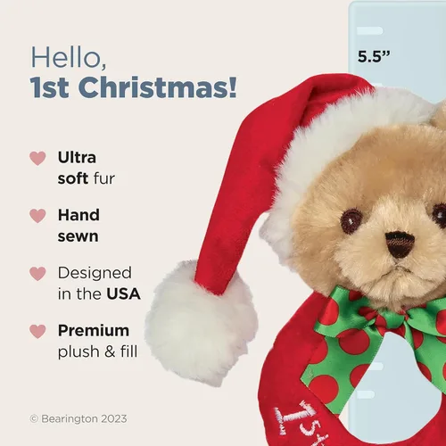 Miniatura 2 de Bearington Baby 1st Christmas - Oso de peluche de 5.5 pulgadas, sonajeros suaves y anillos de peluche, para edades de 0 a 14 años
