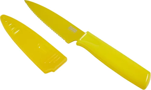 Miniatura 12 de Kuhn Rikon COLORI Cuchillo de pelar dentado antiadherente con funda de seguridad, hoja de 4 pulgadas, color rojo