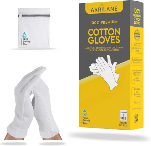 Miniatura 21 de XS Extra Small 10 pares de guantes de algodón 100% premium para manos secas Guantes hidratantes nocturnos para eczema, psoriasis y tratamiento